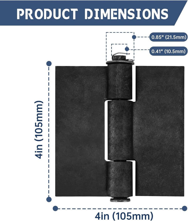 MOZCORN 3 Pcs Weld On Hinges Heavy Duty 4" x 4", Weldable Butt Hinges for Gates Garage Trailer Doors, Thickness 4.5mm, Load Up to 1000lbs - Image 2